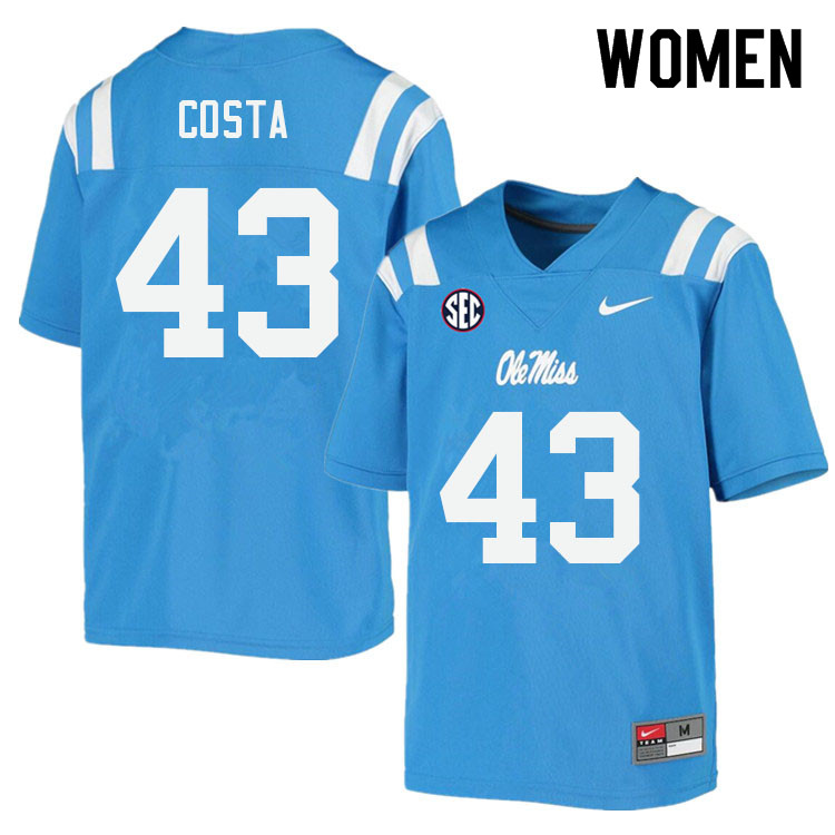 Women #43 Caden Costa Ole Miss Rebels College Football Jerseys Sale-Power Blue